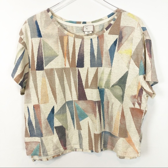 Anthropologie Tops - Anthropology geo print linen short sleeves top L